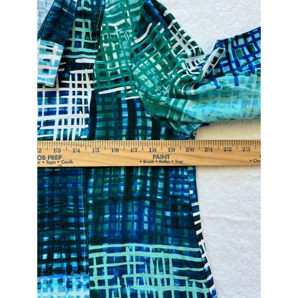 Ali Miles Patchwork Button Front Blue Tunic Blous… - image 8